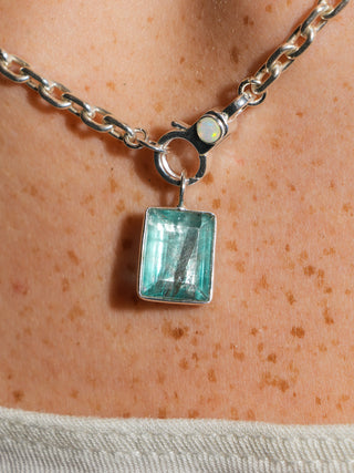 Sushi Boat Fluorite Emerald Cut Charm in Sterling Silver