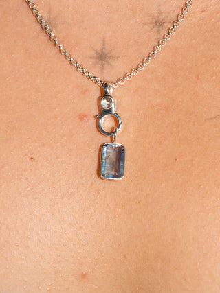 Grasshopper Fluroite Emerald Cut Charm in Sterling Silver