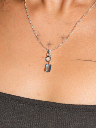 Grasshopper Fluroite Emerald Cut Charm in Sterling Silver