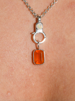Sun Lust Fire Opal Emerald Cut Charm in Sterling Silver