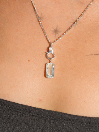 DND Aquamarine Emerald Cut Charm in Sterling Silver