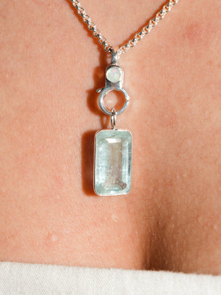 Above the Waves Aquamarine Emerald Cut Charm in Sterling Silver