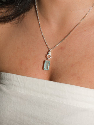 Above the Waves Aquamarine Emerald Cut Charm in Sterling Silver