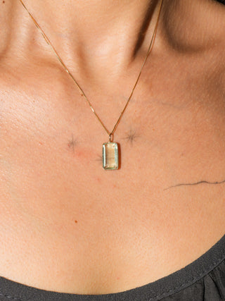 Tidepool Fluorite Emerald Cut Charm in Yellow 14k Gold