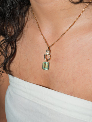 St Beach Fluorite Emerald Cut Charm in Yellow 14k Gold