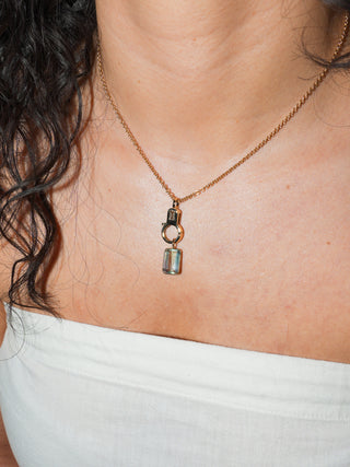 Dolphin Kiss Fluorite Emerald Cut Charm in Yellow 14k Gold