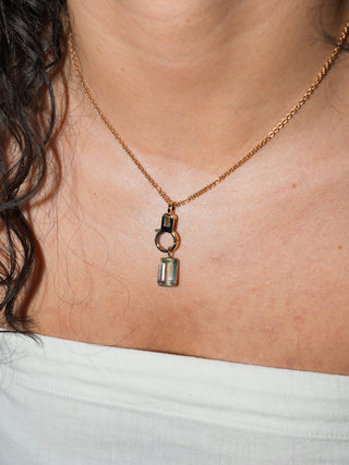 Dolphin Kiss Fluorite Emerald Cut Charm in Yellow 14k Gold