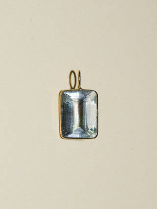 Oil Spill Fluorite Emerald Cut Charm in Yellow 14k Gold