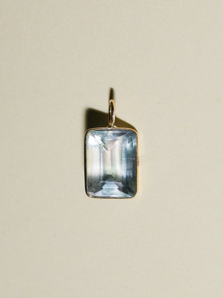 Oil Spill Fluorite Emerald Cut Charm in Yellow 14k Gold