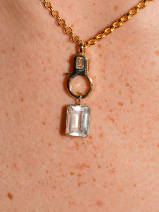 Oil Spill Fluorite Emerald Cut Charm in Yellow 14k Gold