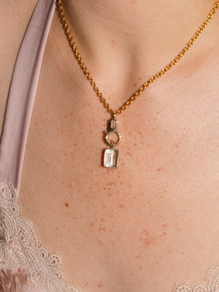 Oil Spill Fluorite Emerald Cut Charm in Yellow 14k Gold