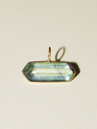 Clear Kayak Cove Fluorite East West Hexagon Cut Charm in Yellow 14k Gold