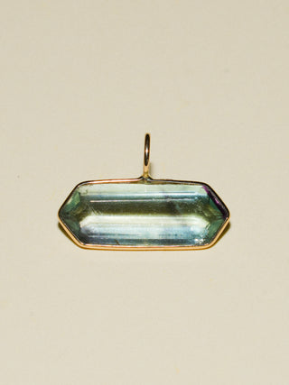 Clear Kayak Cove Fluorite East West Hexagon Cut Charm in Yellow 14k Gold