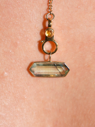 Clear Kayak Cove Fluorite East West Hexagon Cut Charm in Yellow 14k Gold