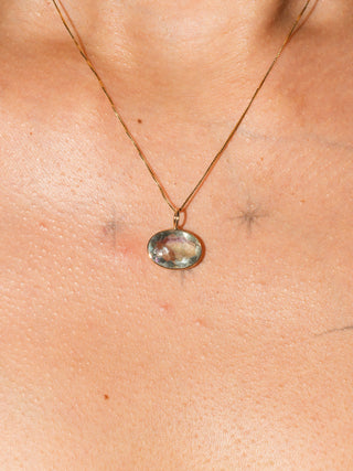 Beach Day Fluorite East West Oval Cut Charm in Yellow 14k Gold