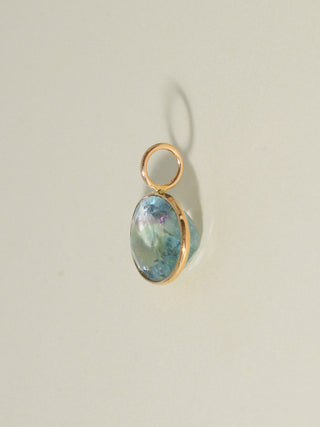 Beach Day Fluorite East West Oval Cut Charm in Yellow 14k Gold