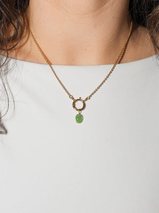 Fresh Green Tsavorite Oval Cut Cabochon Charm in 14k Yellow Gold