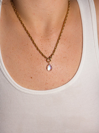 Mighty Moonstone Oval Cabochon Charm in Yellow 14k Gold