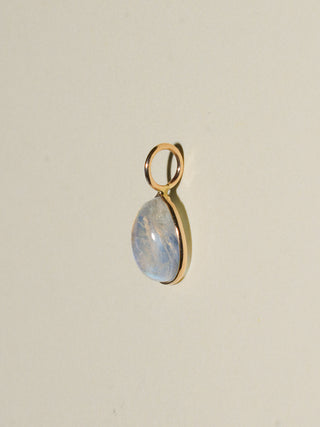 BlueDew Moonstone Teardrop Cabochon Charm in Yellow 14k Gold