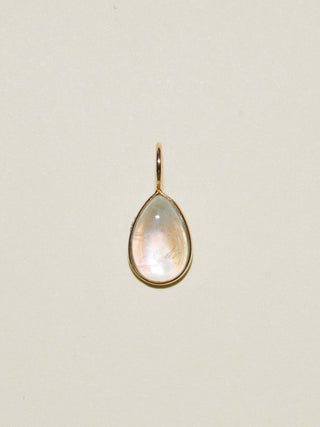 BlueDew Moonstone Teardrop Cabochon Charm in Yellow 14k Gold