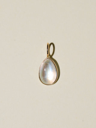 BlueDew Moonstone Teardrop Cabochon Charm in Yellow 14k Gold