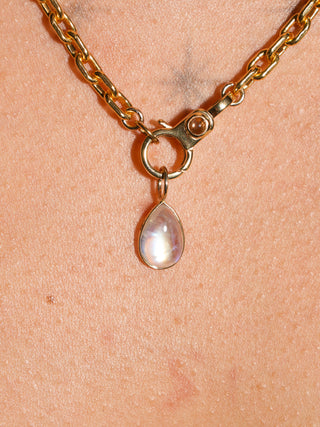 BlueDew Moonstone Teardrop Cabochon Charm in Yellow 14k Gold