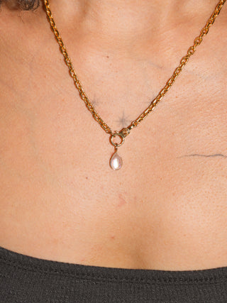 BlueDew Moonstone Teardrop Cabochon Charm in Yellow 14k Gold