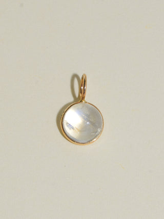 99 Percent Illumination Moonstone Round Cabochon Charm in Yellow 14k Gold