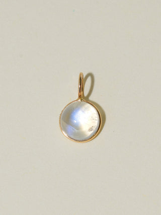 99 Percent Illumination Moonstone Round Cabochon Charm in Yellow 14k Gold