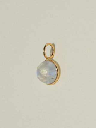 99 Percent Illumination Moonstone Round Cabochon Charm in Yellow 14k Gold