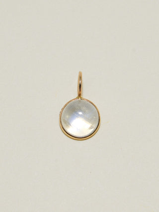 99 Percent Illumination Moonstone Round Cabochon Charm in Yellow 14k Gold