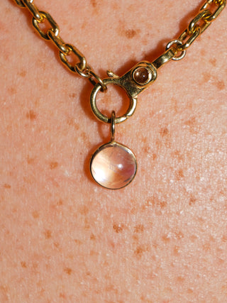 99 Percent Illumination Moonstone Round Cabochon Charm in Yellow 14k Gold