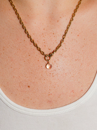 99 Percent Illumination Moonstone Round Cabochon Charm in Yellow 14k Gold