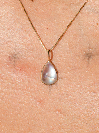 Call me Up Moonstone Teardrop Cabochon Charm in Yellow 14k Gold