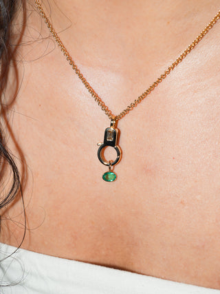 Venus Ruled Emerald East West Oval Cut Charm in Yellow 14k Gold