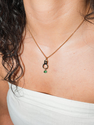 Venus Ruled Emerald East West Oval Cut Charm in Yellow 14k Gold