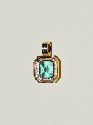 Snake Eyes Emerald Triple Cushion Cut Charm in Yellow 14k Gold