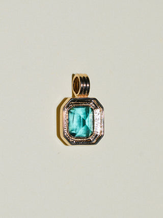 Snake Eyes Emerald Triple Cushion Cut Charm in Yellow 14k Gold