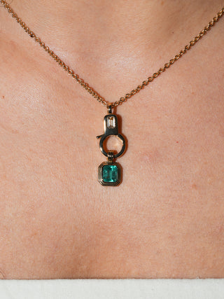 Snake Eyes Emerald Triple Cushion Cut Charm in Yellow 14k Gold
