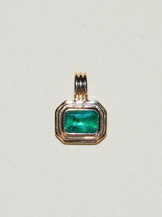 Iguana Mama Emerald Triple East West Cushion Cut Charm in Yellow 14k Gold