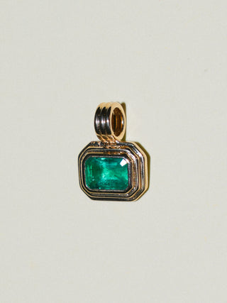 Iguana Mama Emerald Triple East West Cushion Cut Charm in Yellow 14k Gold