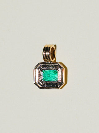 Iguana Mama Emerald Triple East West Cushion Cut Charm in Yellow 14k Gold