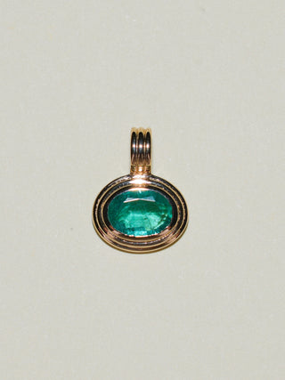 Money Manifestation Emerald Triple East to West Oval Cut Charm in Yellow 14k Gold