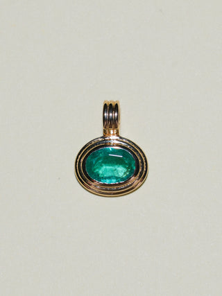 Money Manifestation Emerald Triple East to West Oval Cut Charm in Yellow 14k Gold