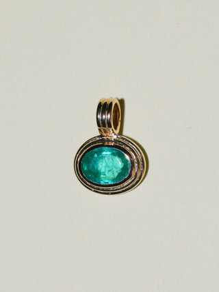 Money Manifestation Emerald Triple East to West Oval Cut Charm in Yellow 14k Gold