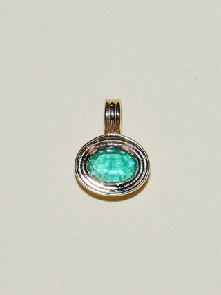 Money Manifestation Emerald Triple East to West Oval Cut Charm in Yellow 14k Gold
