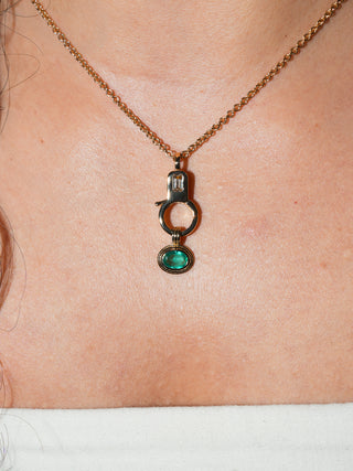 Money Manifestation Emerald Triple East to West Oval Cut Charm in Yellow 14k Gold