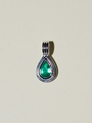 Evergreen Emerald Triple Teardrop Cut Charm in White 14k Gold
