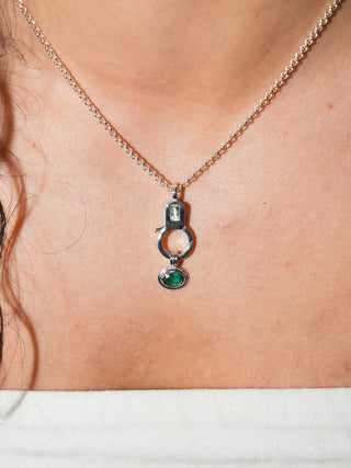 Plaintain Emerald Triple East to West Oval Cut Charm in Sterling Silver