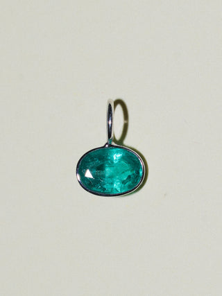 Money Talks Emerald East West Oval Cut Charm in White 14k Gold